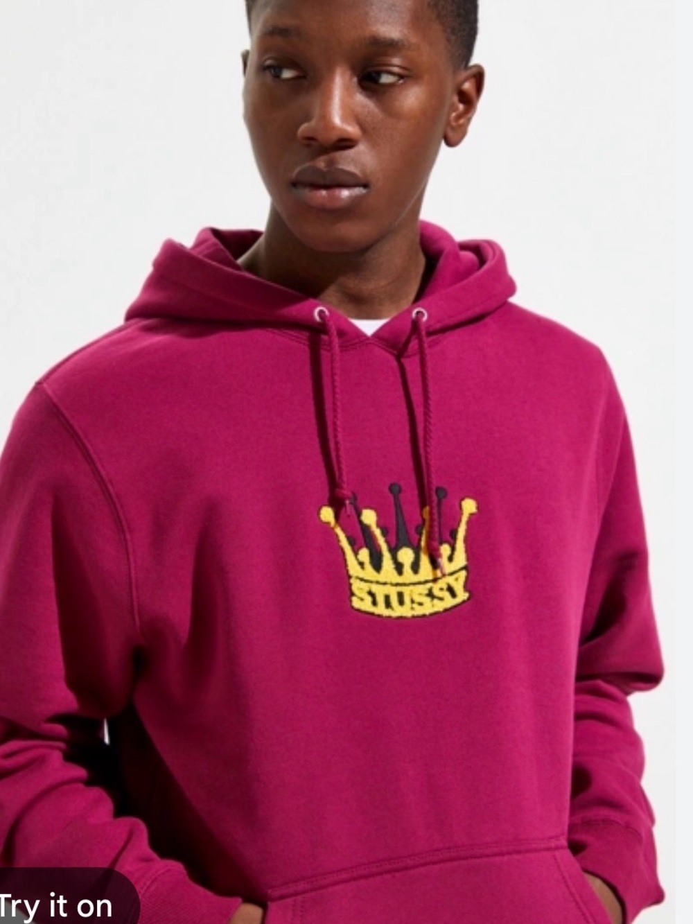 Stussy Magenta Hoodie with Yellow Crown Logo